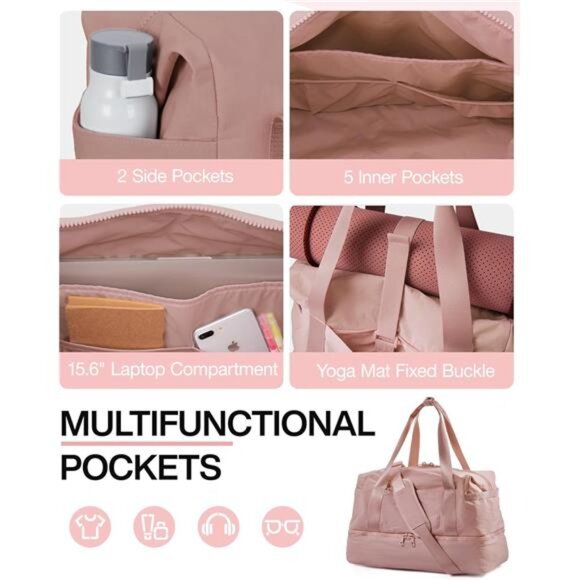 Weekender Bags for Women, BAGSMART Travel Duffel Bags with Shoe Compartment - Picture 3 of 7